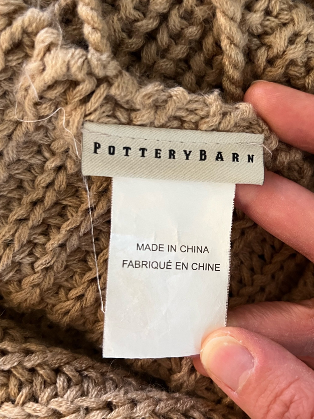 Pottery Barn Tan Crochet Knit Throw Blanket With Tassel Fringe - Picture 9 of 10